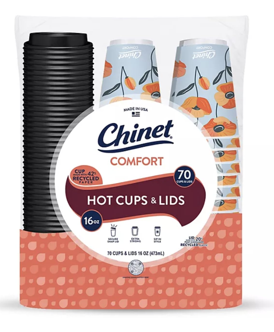 Valpa Comfort Cup and Lids, 16 oz. (70 ct.) Chinet
