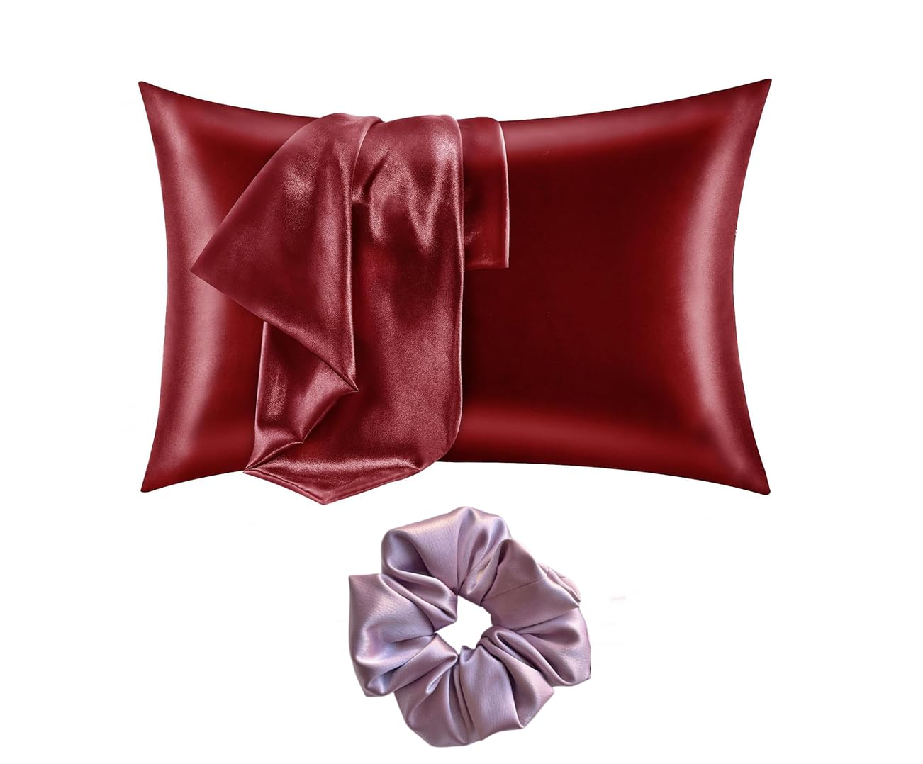Satin Pillow Cover For Women Skin And Hair, Silk Solid Pillow Case Set Of 1, One Pillow Cover, One Scrunches, 600 Tc