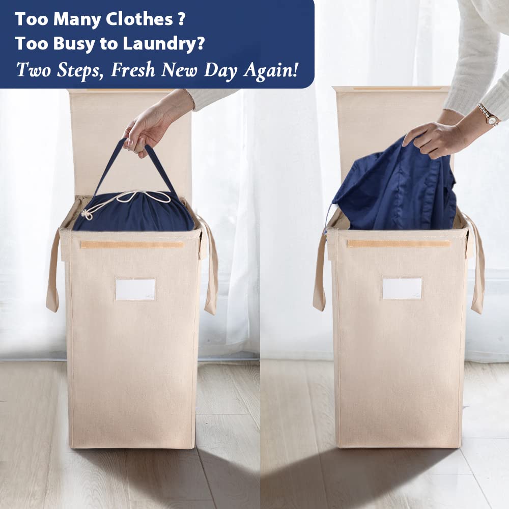 Mcleanpin 210L Laundry Hamper With Lid And 2 Removable Liners, Collapsible Dirty Clothes Hamper For Laundry And 2 Handles, Folda