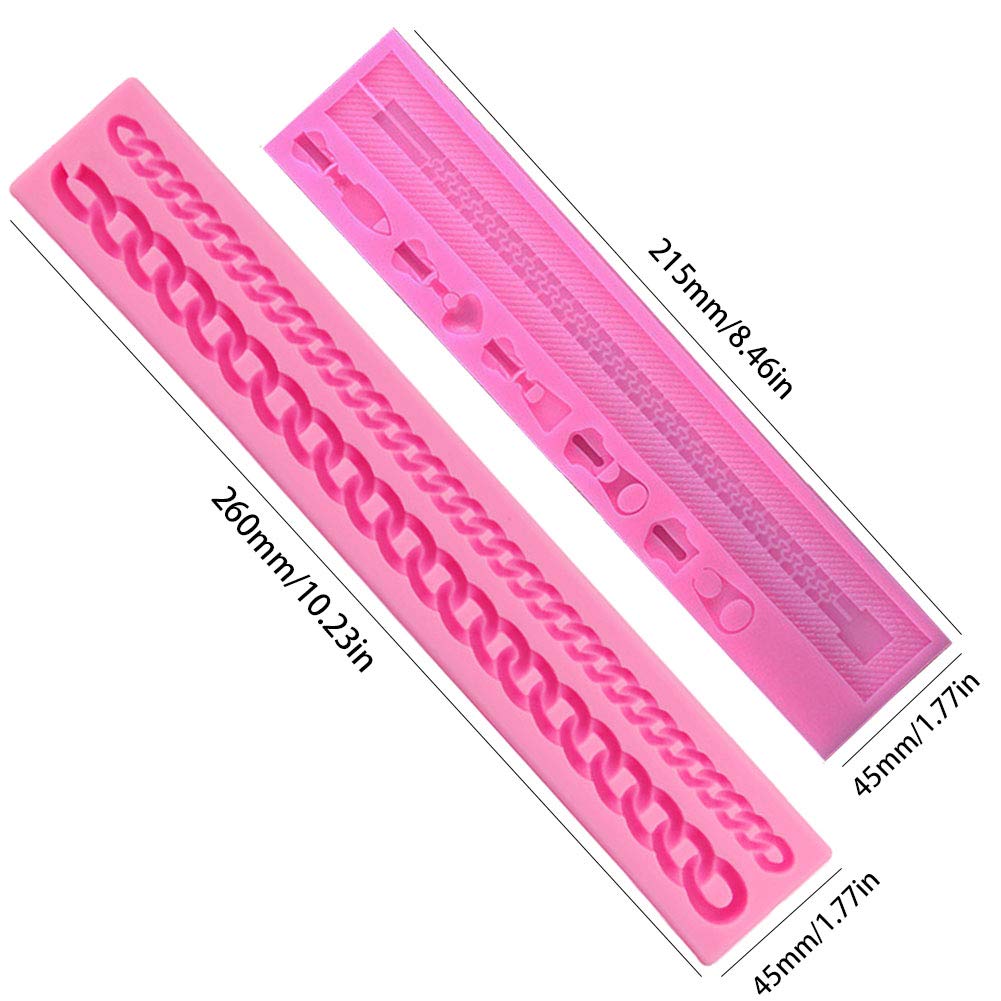 Kuuguu 2 Pack Zipper Chain Silicone Mold Realistic Chain Cake Fondant Mold Purse Bag Cake Decorating Mould For Diy Cake Border D
