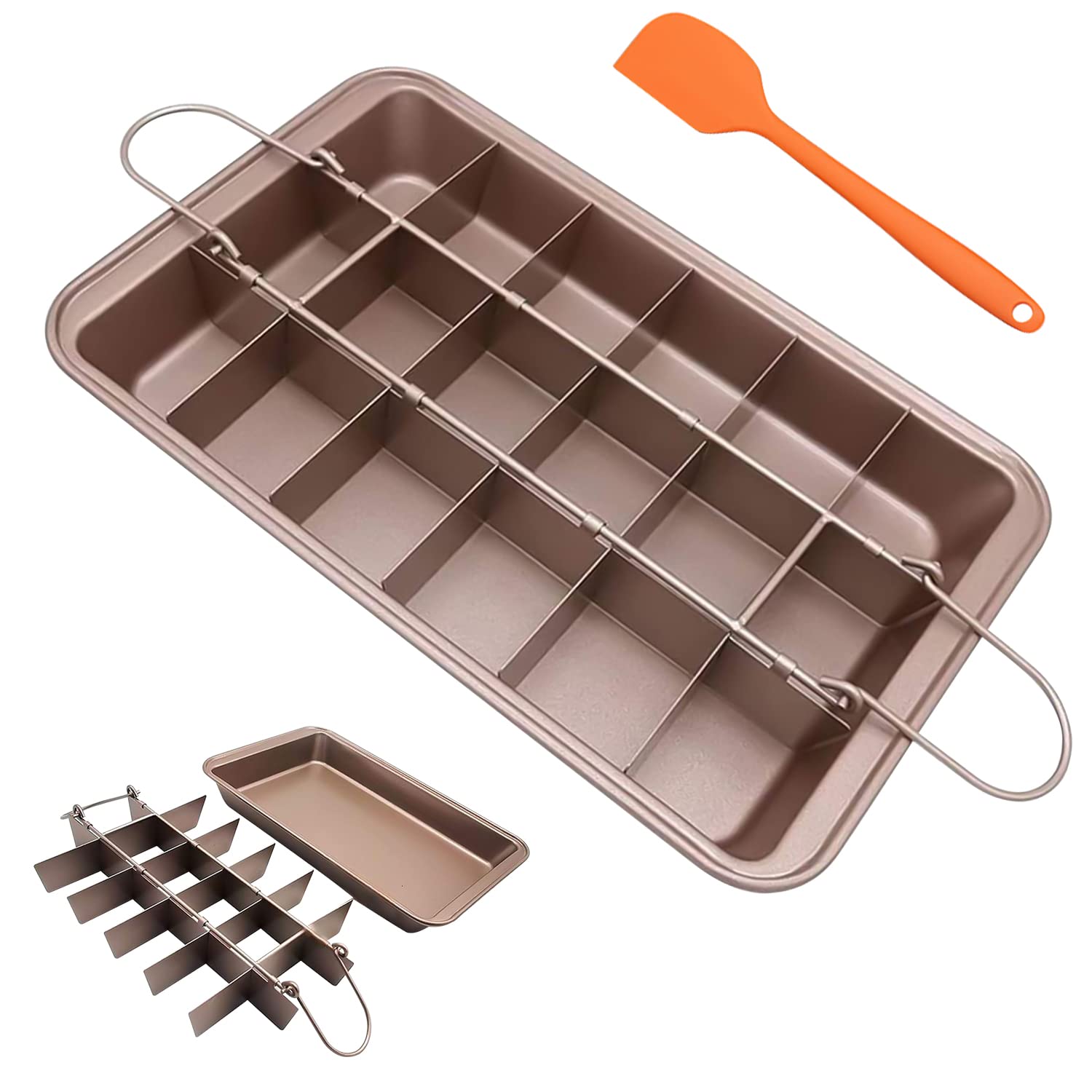 Wsnb Brownie Pan, 18 Pre-Slicer Carbon Steel Baking Pans, Brownie Cutter, Brownie Tray With Oil Brush, Pre-Cut Square Molds For
