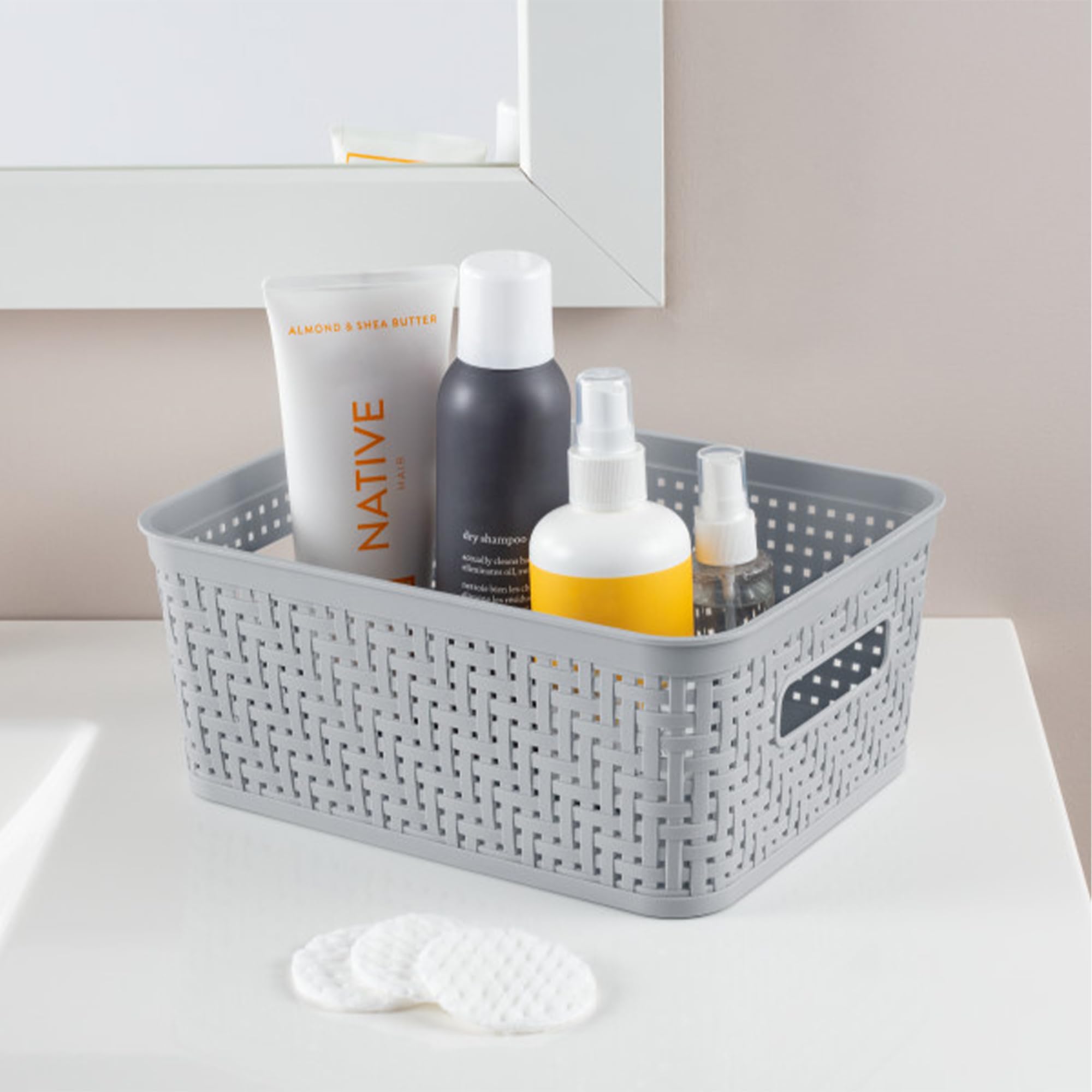 Sterilite 16 Pack Plastic Storage Bin Organization Containers, Short Baskets, Cement