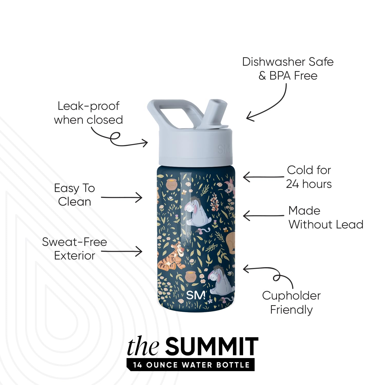 Simple Modern Kids Summit Water Bottle with Straw Lid | Disney Winnie the Pooh 14oz Stainless Steel Cup Insulated Tumbler for Gi