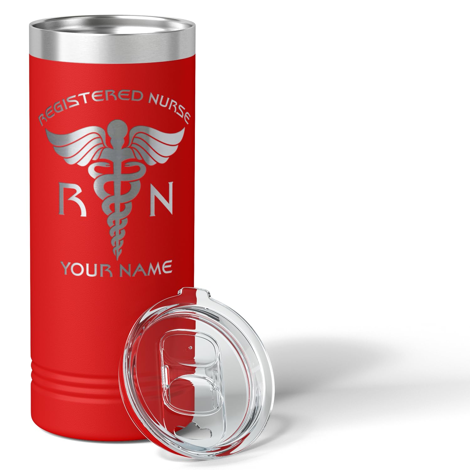 Personalized Rn Registered Nurse Gift On Red 22 Oz Stainless Steel Skinny Tumbler Custom Engraved Gifts For Men And Women