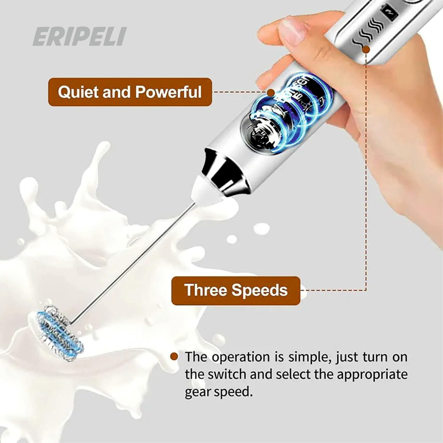 Eripeli Hand Blender Coffee Frother Milk Frother Usb Rechargeable Electric Foam Maker For Cappuccino Whisker Egg Beater, Black