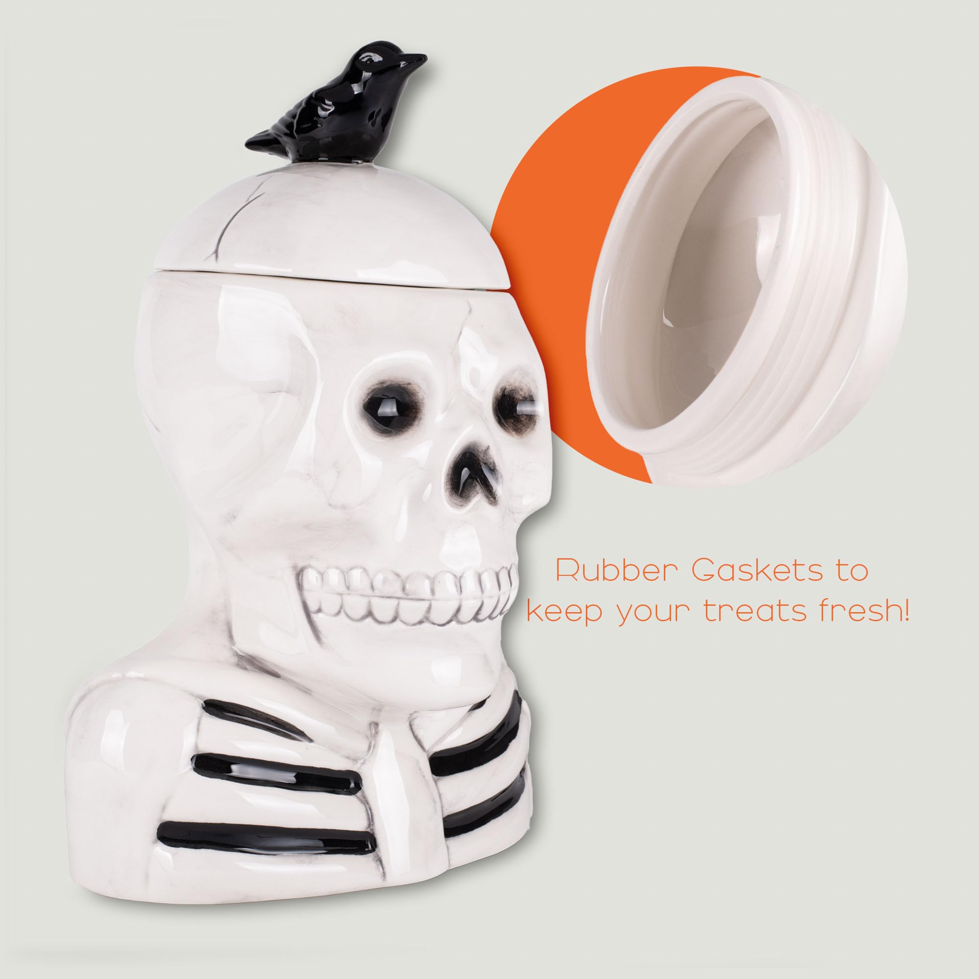 100 North Dolomite Ceramic 12 X 8.5 Halloween Cookie & Candy Jar With Airtight Lid: Perfect For Kitchen Canisters, Pet Treat Con