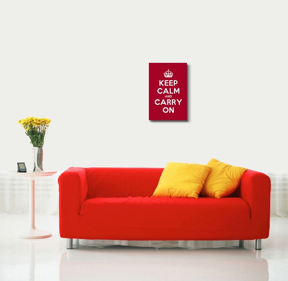 Canvas Wall Art Gallery Wrap Canvas Prints - Keep Calm And Carry On | Stretched Deep Red Canvas Home Art Ready To Hang - 16'' X