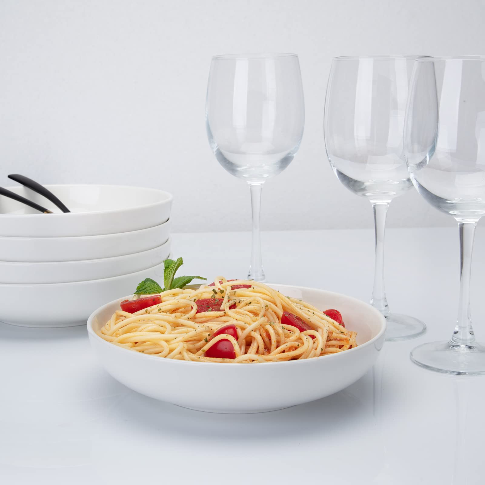 Cibeat 22 Ounce Porcelain Pasta Bowls Set 6 Pack Premium Ceramic Large Capacity Plates For Salad And Soup, Serving Bowl, Microwa