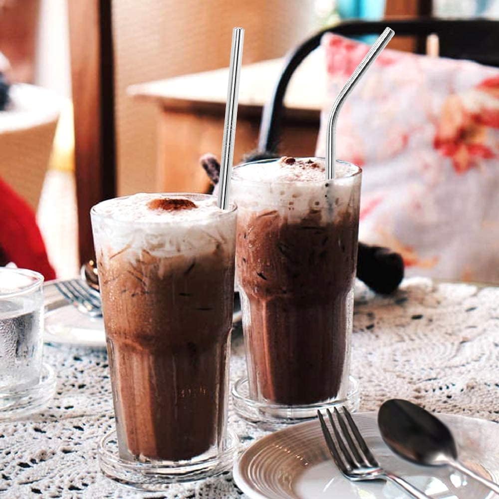 Annvchi 16 Pack Of Reusable Stainless Steel Metal Straws, 8 Straight + 8 Bent 8.5 Inch Metal Straws With 2 Cleaning Brushes, Str