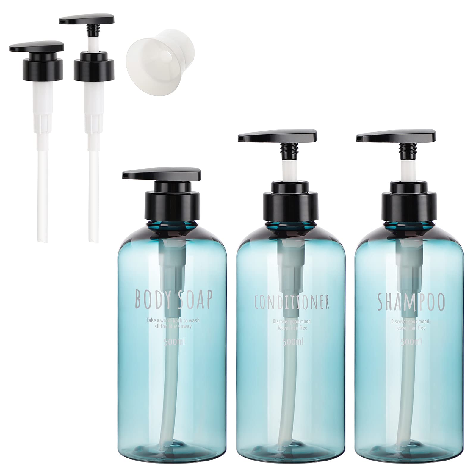 Shampoo Bottles With 2 Extra Pumps, Segbeauty 3Pcs 16.9Oz Bathroom Shampoo And Conditioner Dispenser With Funnel, 500Ml Empty Pl