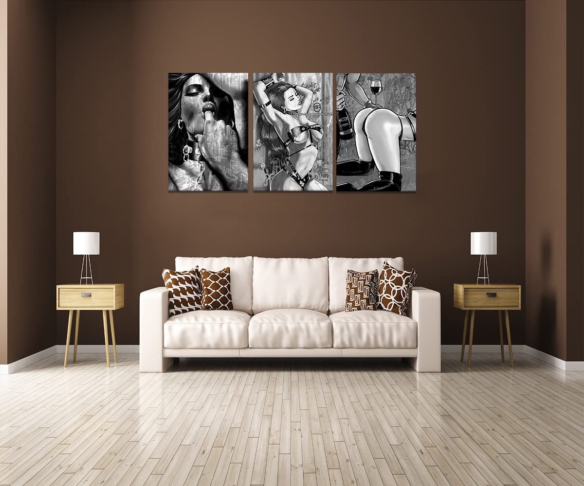 Abstract Sexy Lovers Wall Art 3 Panels Sexy Couple Poster Body Art Picture Black And White Paintings Canvas Artwork For Living R