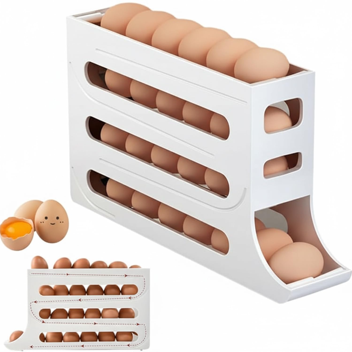 Kbs Eggs Storage Box Baskets Refrigerator Tray SpaceSaving Stackable Plastic Roller Organizer Storage Containers For Kitchen To