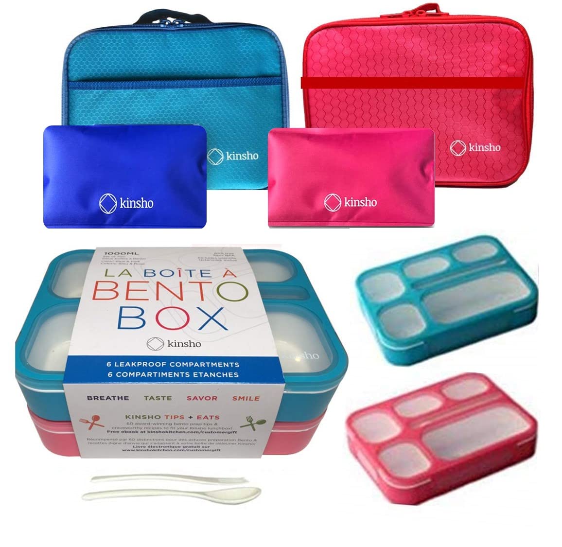 Bento Lunch Boxes With Bags Ice Packs | Bento-Box Insulated Bag Ice Cold Pack Set Of Two For Kids Adults | Value Container Set F