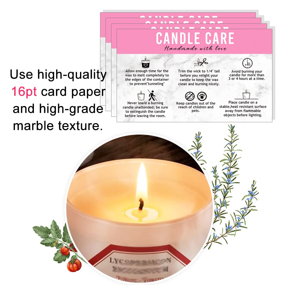 Handmade Candle Care Instruction Card, Card, for Makers Soy Bees Wax Coconut Essential Oils Black with White, 50 Pack 3.5 x 2 in