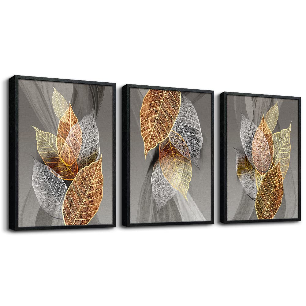 Black Framed Canvas Wall Art For Living Room Wall Decorations For Kitchen Bedroom Wall Decor Abstract Leaves Painting Inspiratio