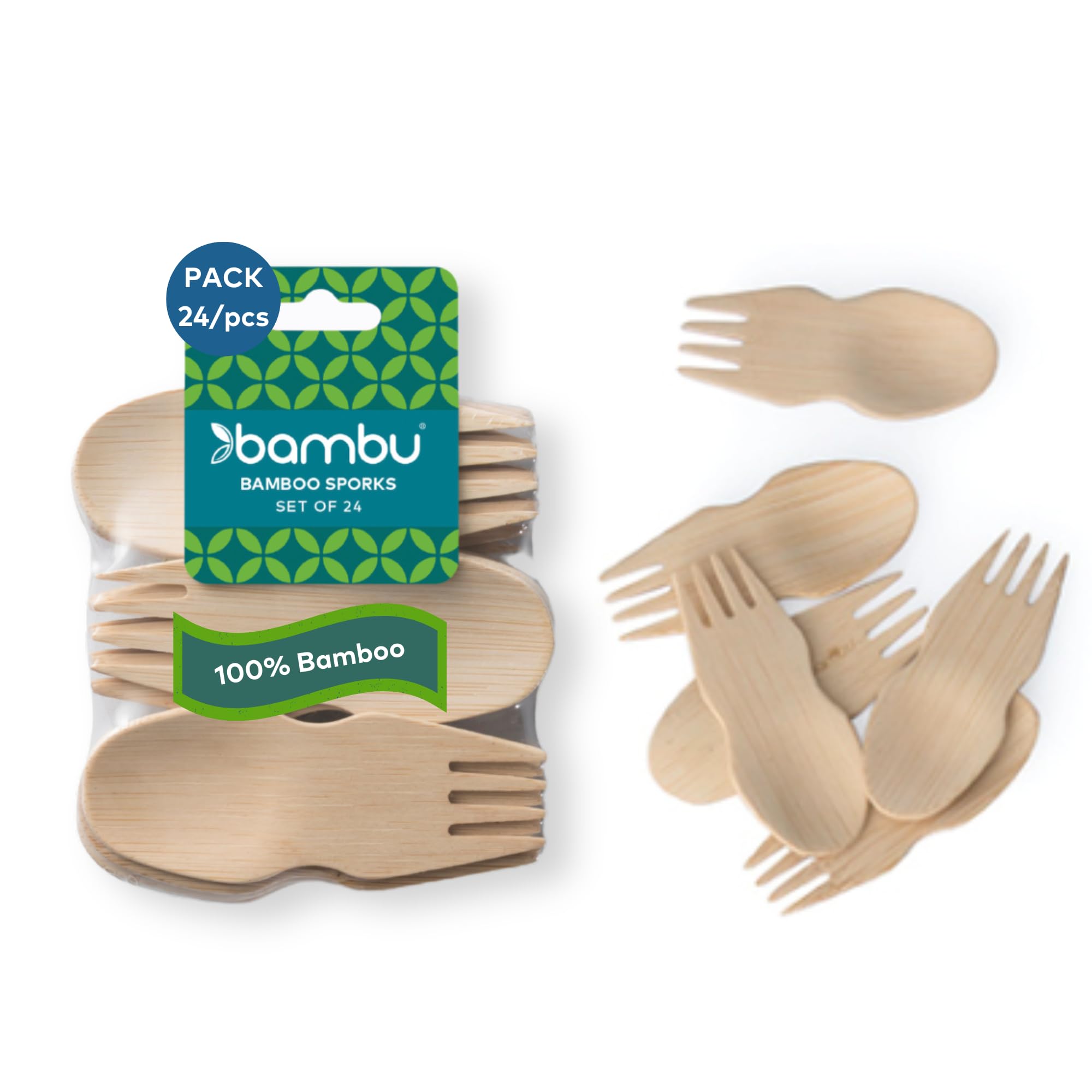 Bambu, Disposable Bamboo Sporks Set , 100% Organic Biodegradable Utensils For Any Occasion, Veneerware Party, Wedding, And Event