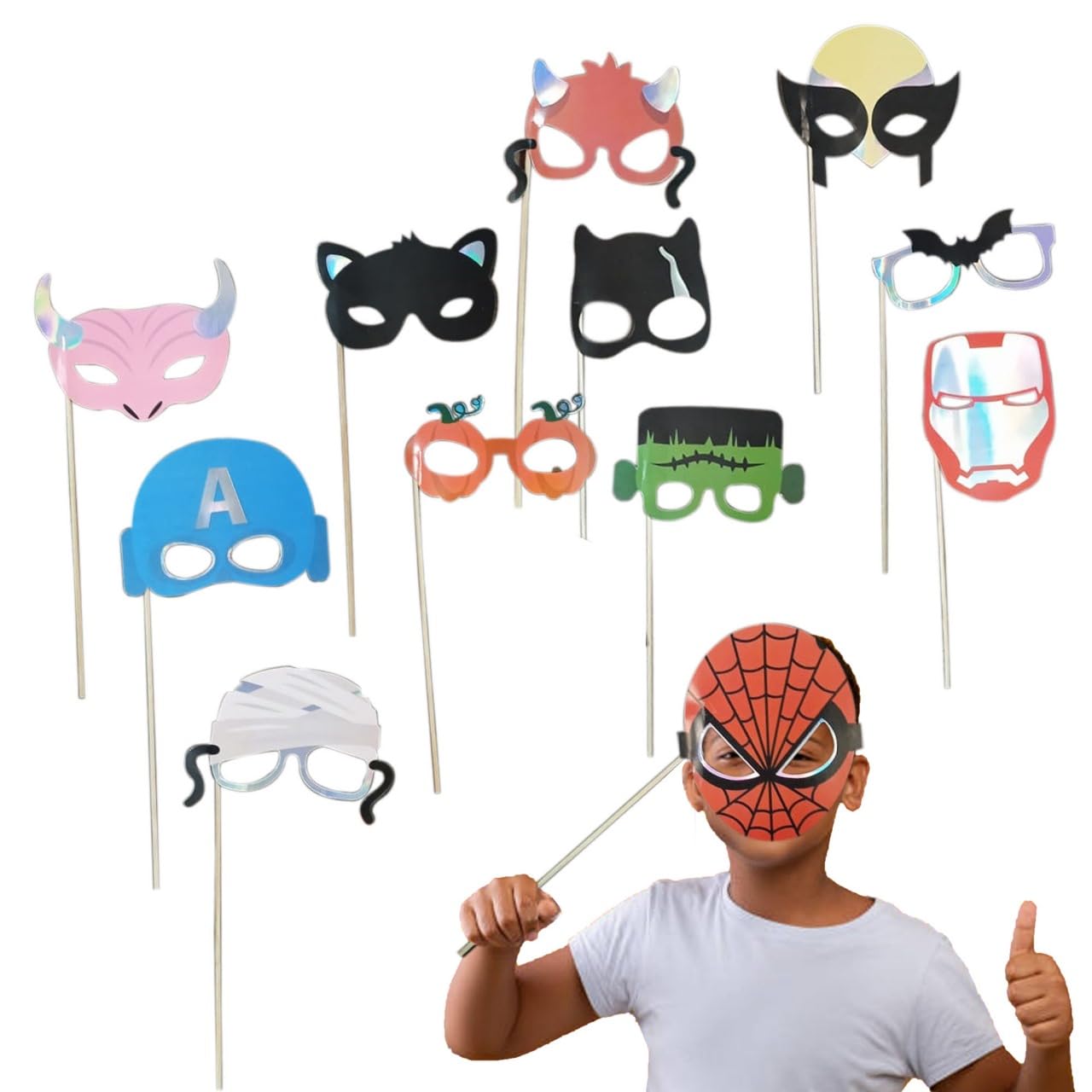 Birthday Popper Super Hero Themed Glossy Party Props (12 Pcs) Props for Boys Girls Kids Selfie Photo Booth,Birthday Party Supply