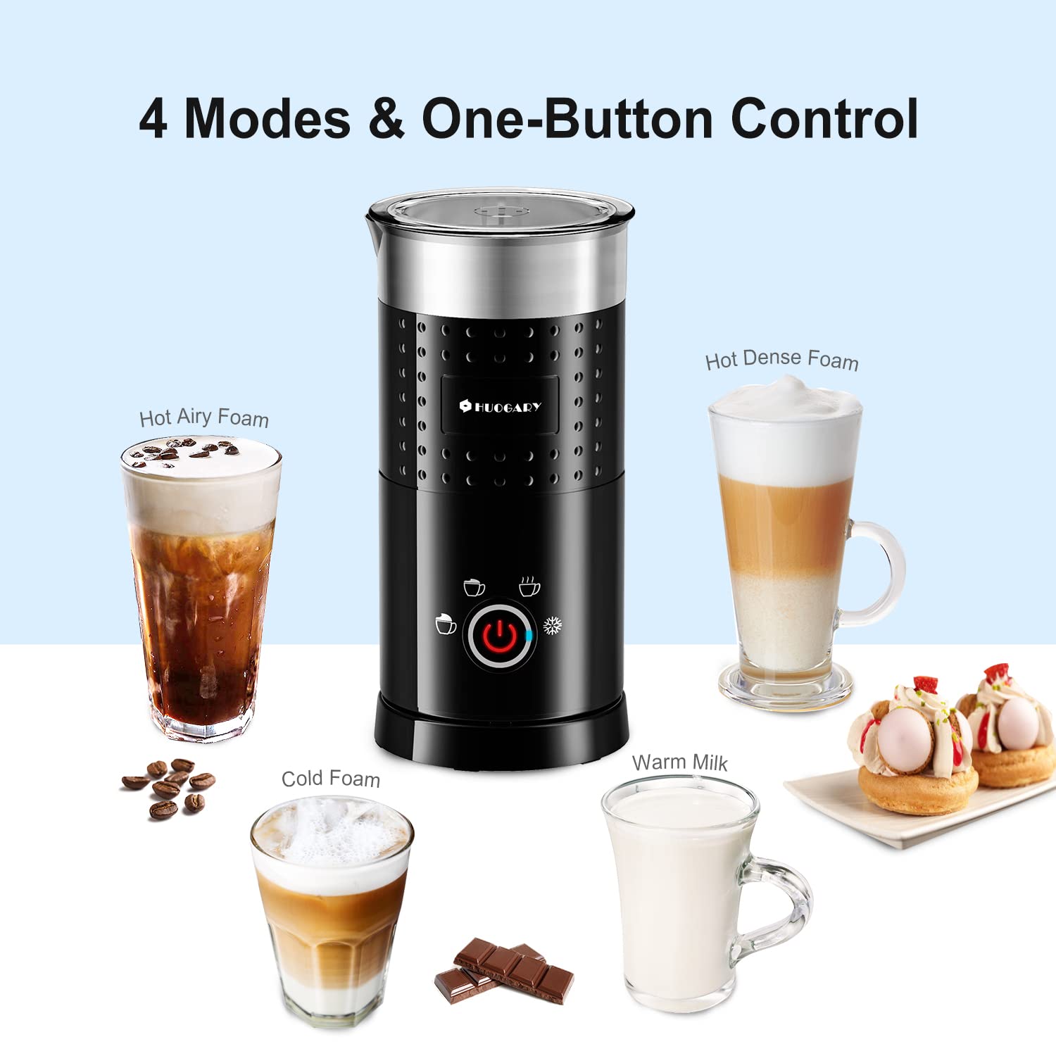 Huogary Electric Milk Frother And Steamer - 4 In 1 Automatic Milk Steamer,300Ml/10.1Oz Hot& Cold Foam Maker And Milk Warmer For