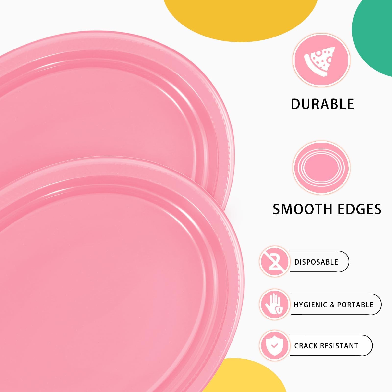 Bonsiny 50 Count Pink Plastic Plates Disposiable 10'' X 12'' Oval Pink Plates For Girls Baby Bridal Shower Birthday Valentine'S
