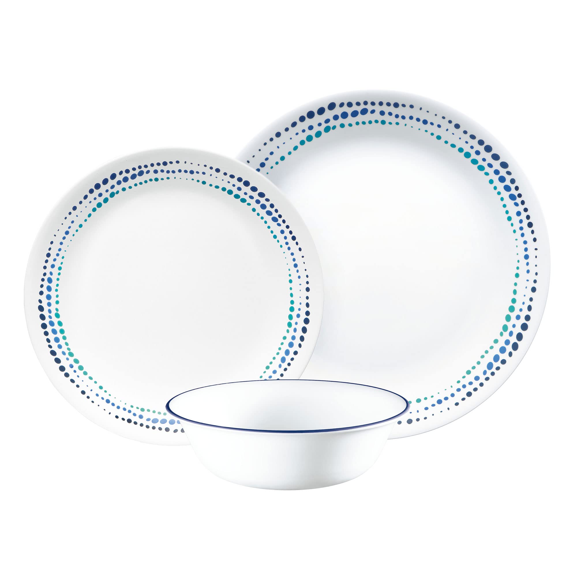 Corelle Dinnerware Set (12pc Set, Ocean Blues)-Dinner Set for 4, Includes 4 x: Plates, Side Plates & Bowls, 3 X More Durable, Ha