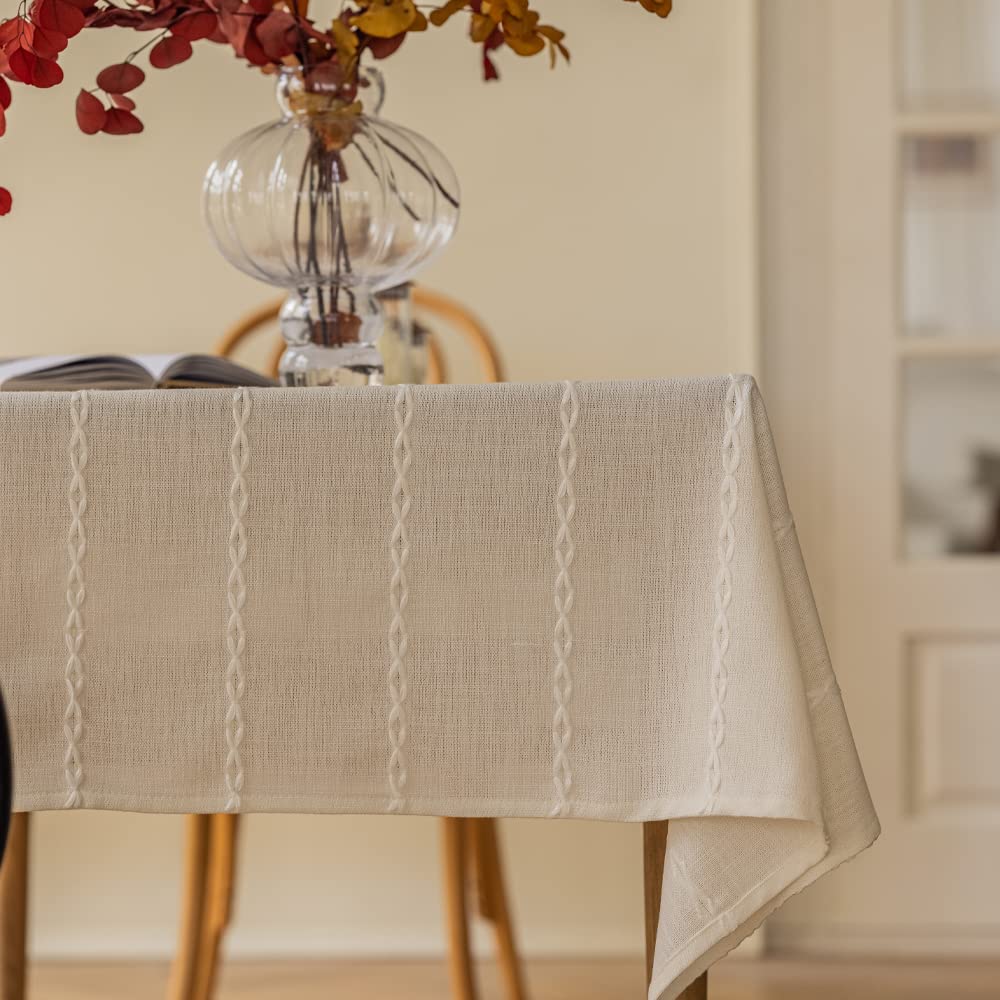Zobesta White Linen Table Cloth Cotton Linen Square Tablecloth, Heavy Weight Washable Farmhouse Soft Boho Tablecloth For Kitchen