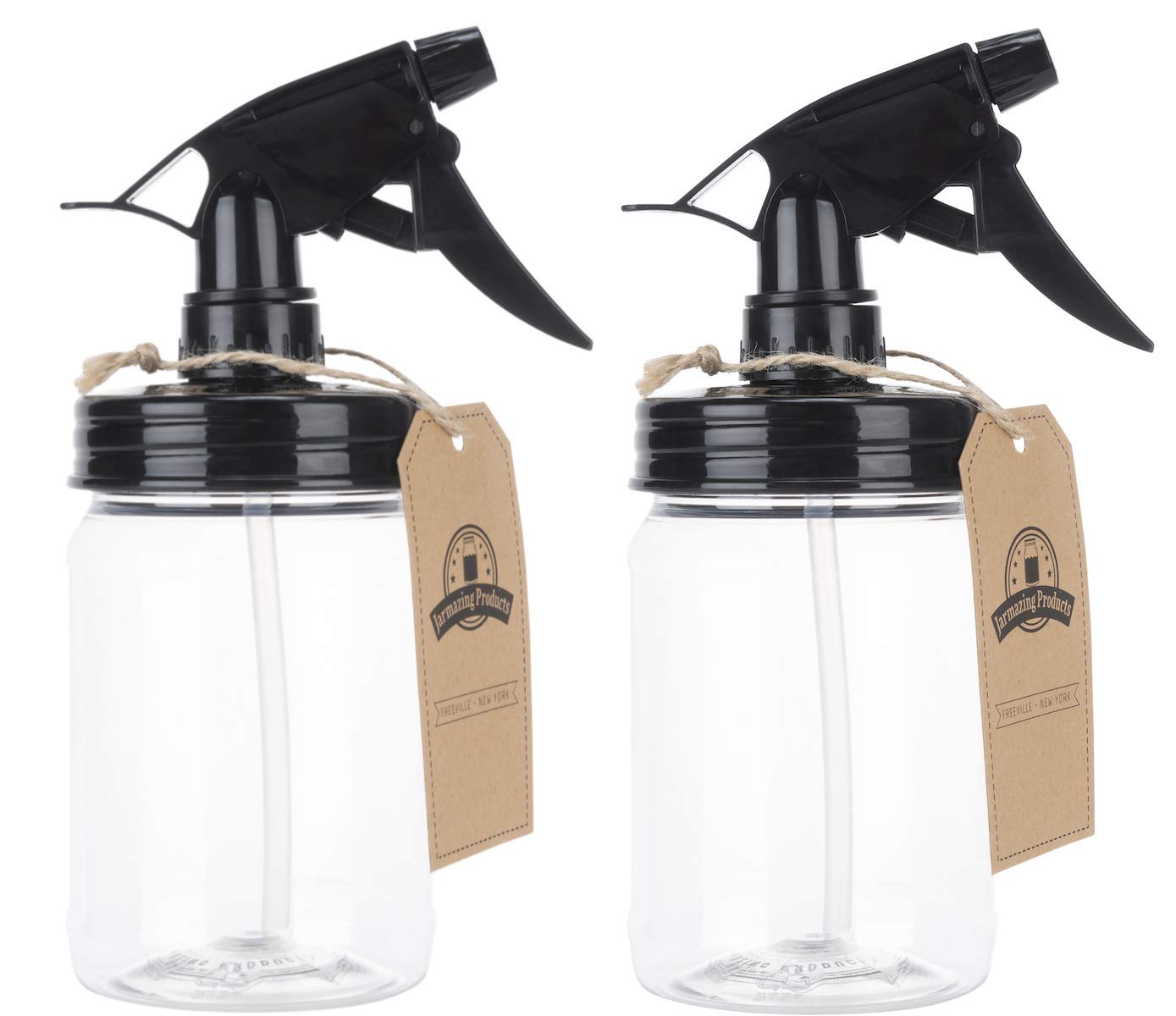 Jarmazing Products Mason Jar Sprayer - Black - With 16 Ounce Plastic Mason Jar - Two Pack!