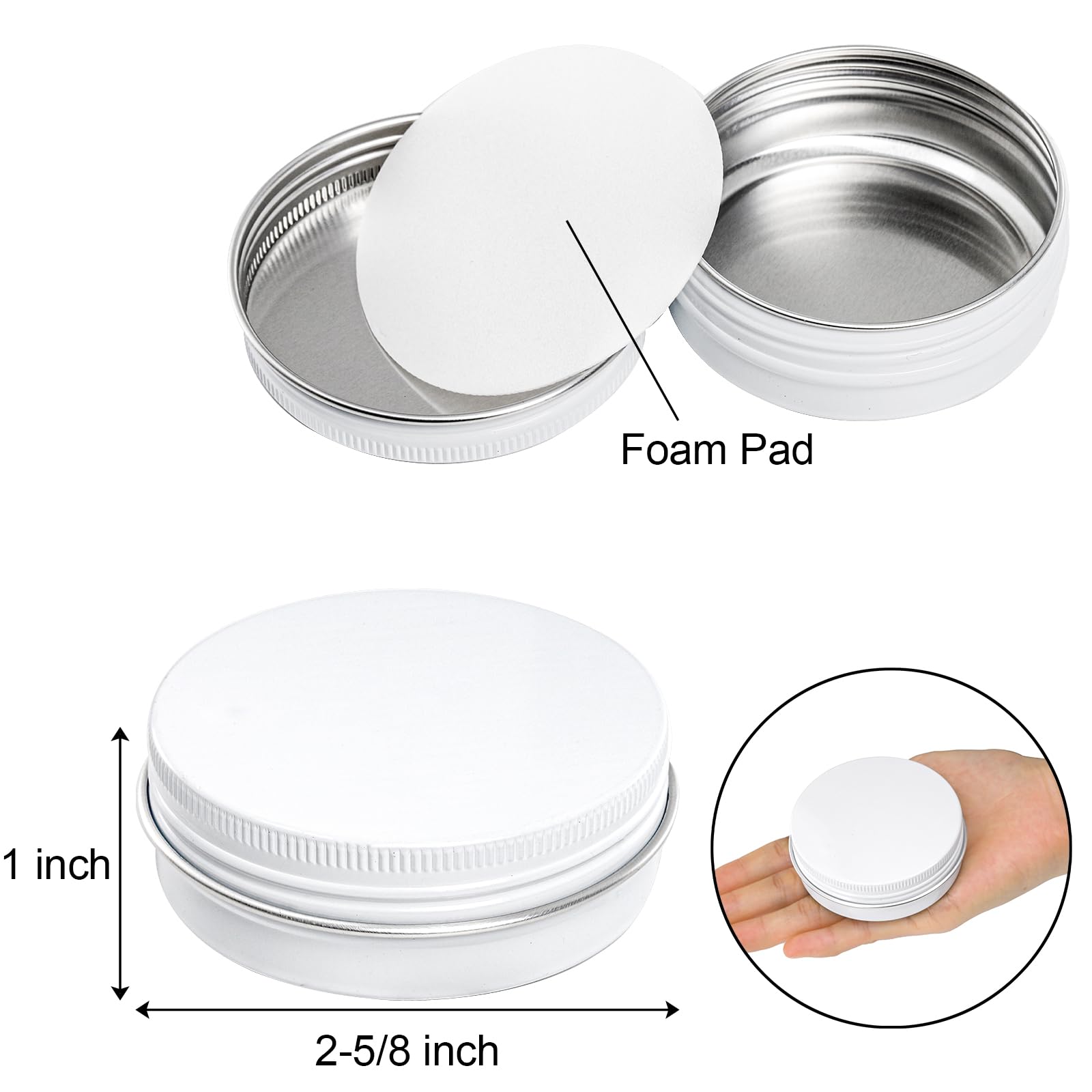 Foraineam 48 Pack 2 Oz White Lip Balm Tin Cans - Aluminum Round Cosmetic Sample Containers With Screw Lid - Metal Empty Tins Sto