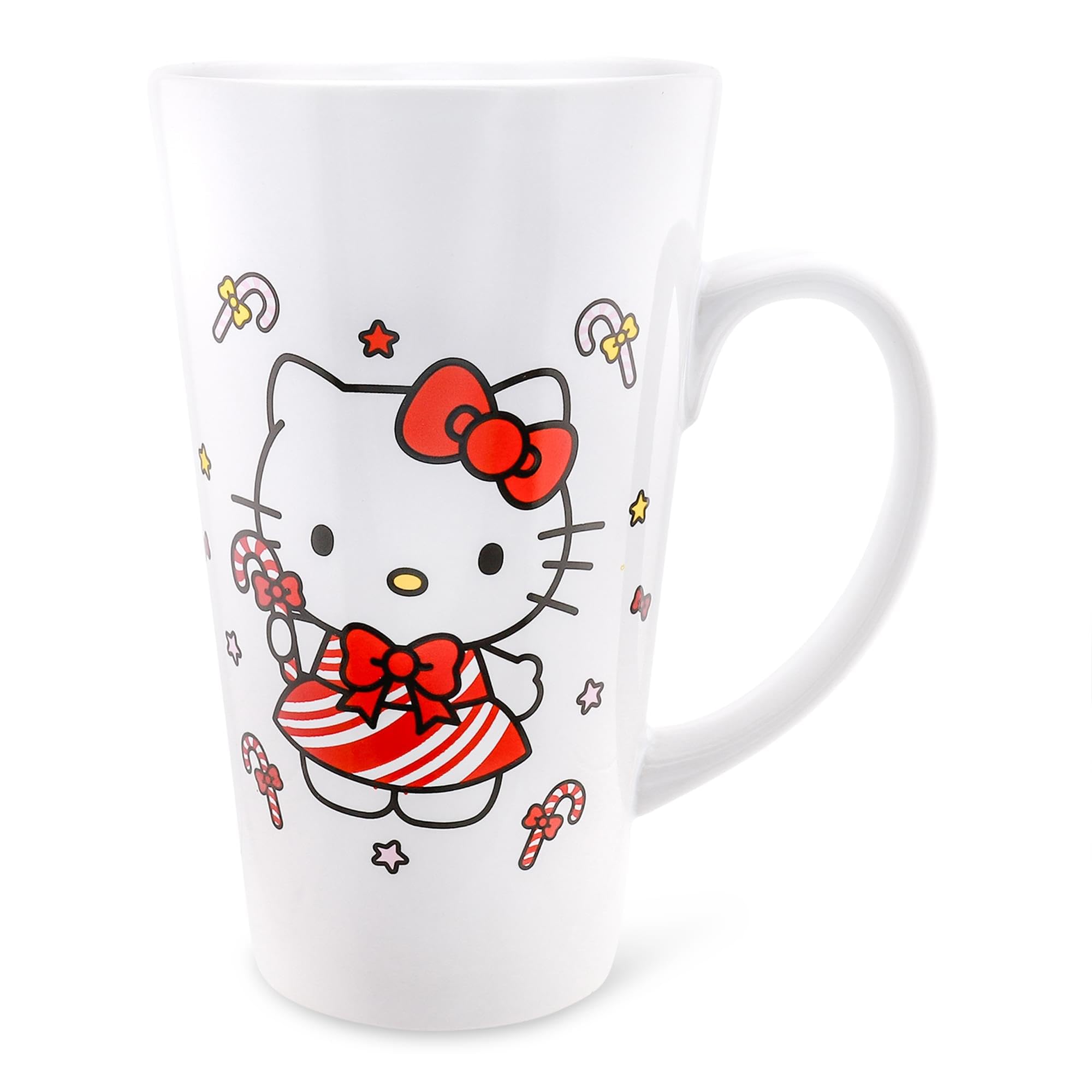 Sanrio Hello Kitty Holiday Candy Cane Ceramic Tall Latte Mug  Holds 16 Ounces