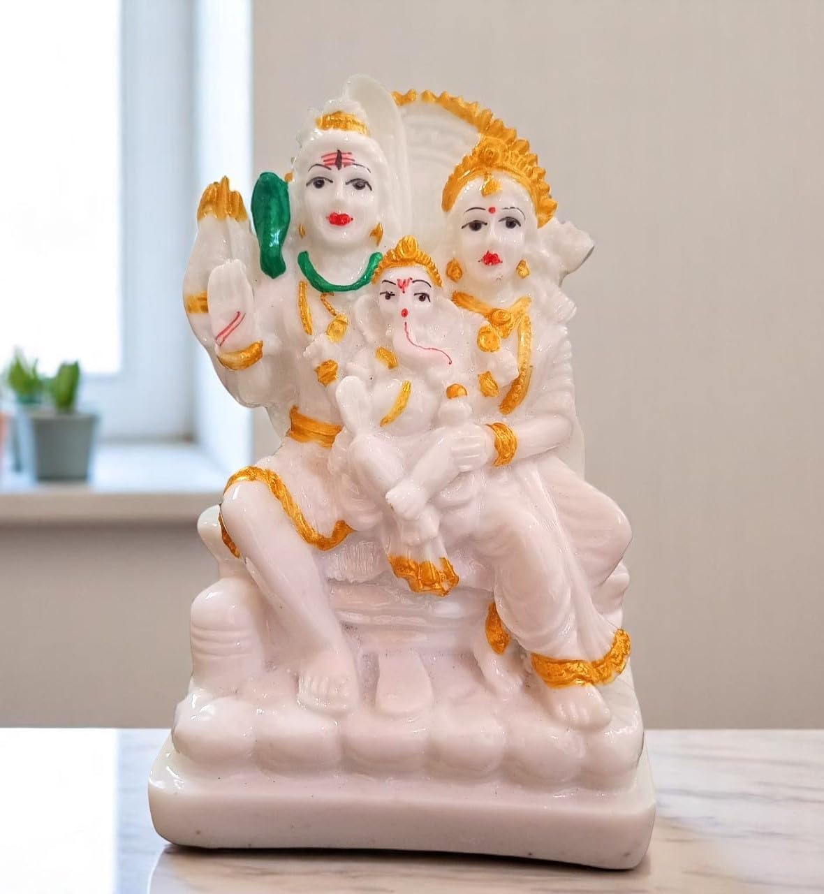 Ani Divine Elegant Shiv Parivar Murti White & Golden Resin Idol || Lord Shiv Ji, Parvati, Ganesh & Shivling For Pooja Room, Offi
