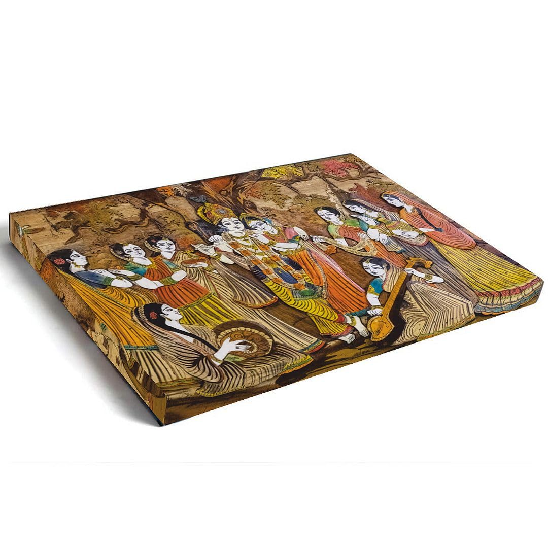 Cvanu Radha-Krishna With Gopis Canvas Painting With Wooden Stretched Wall Art Painting For Decoration (30X18Inch)-202308-370