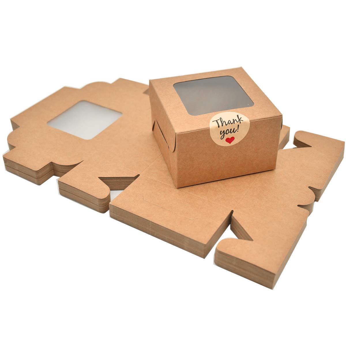 Linshry 50 Pack Brown Bakery Boxes, 4X4X2.5 Inches Small Pastry Treat Boxes With Window Gift Packaging Boxes For Cookies, Pastri