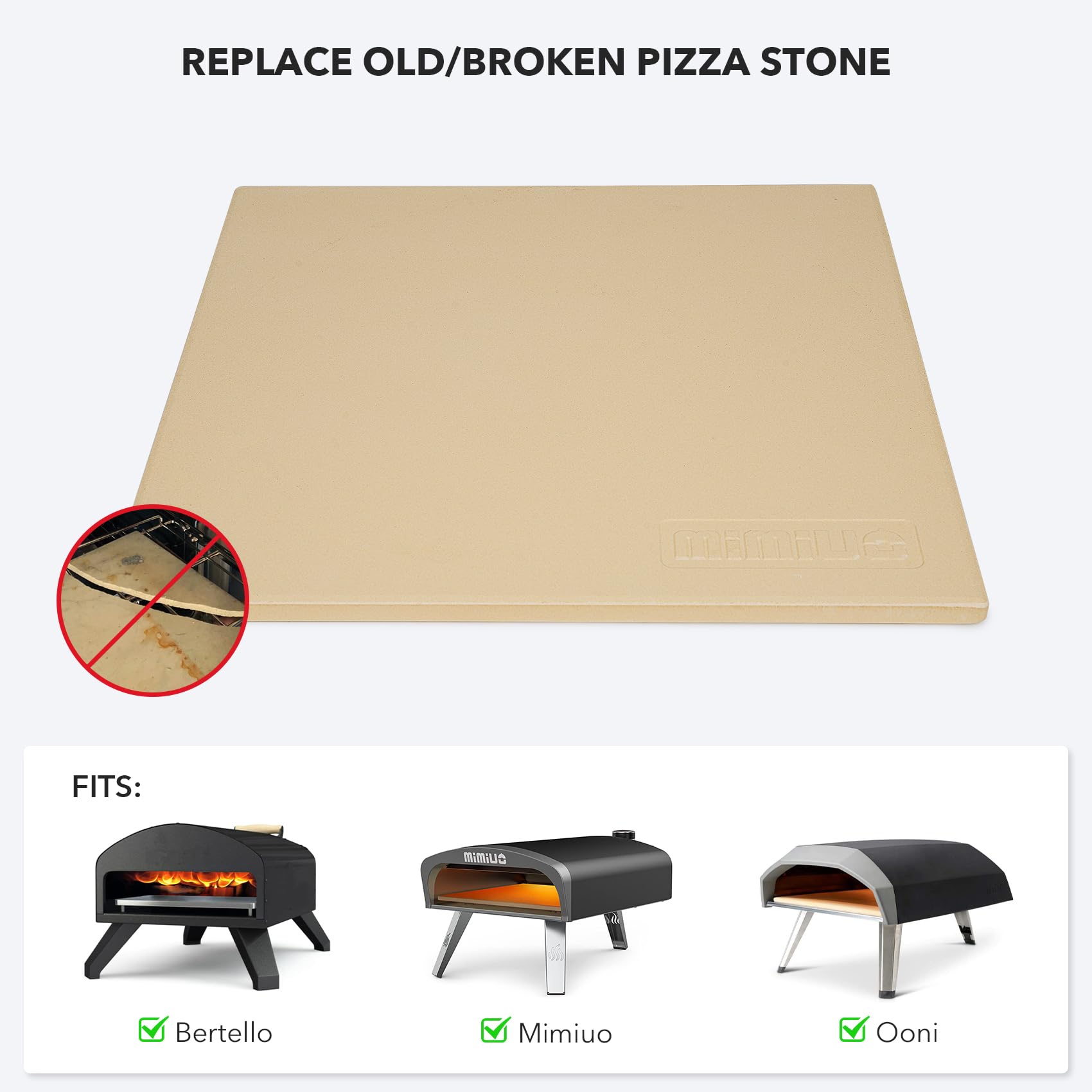 Mimiuo Pizza Stone For Oven And Bbq Grill, 13 Inch Square Bread Baking Stone, Heavy Duty Large Ceramic Pizza Pan For Baking Pie