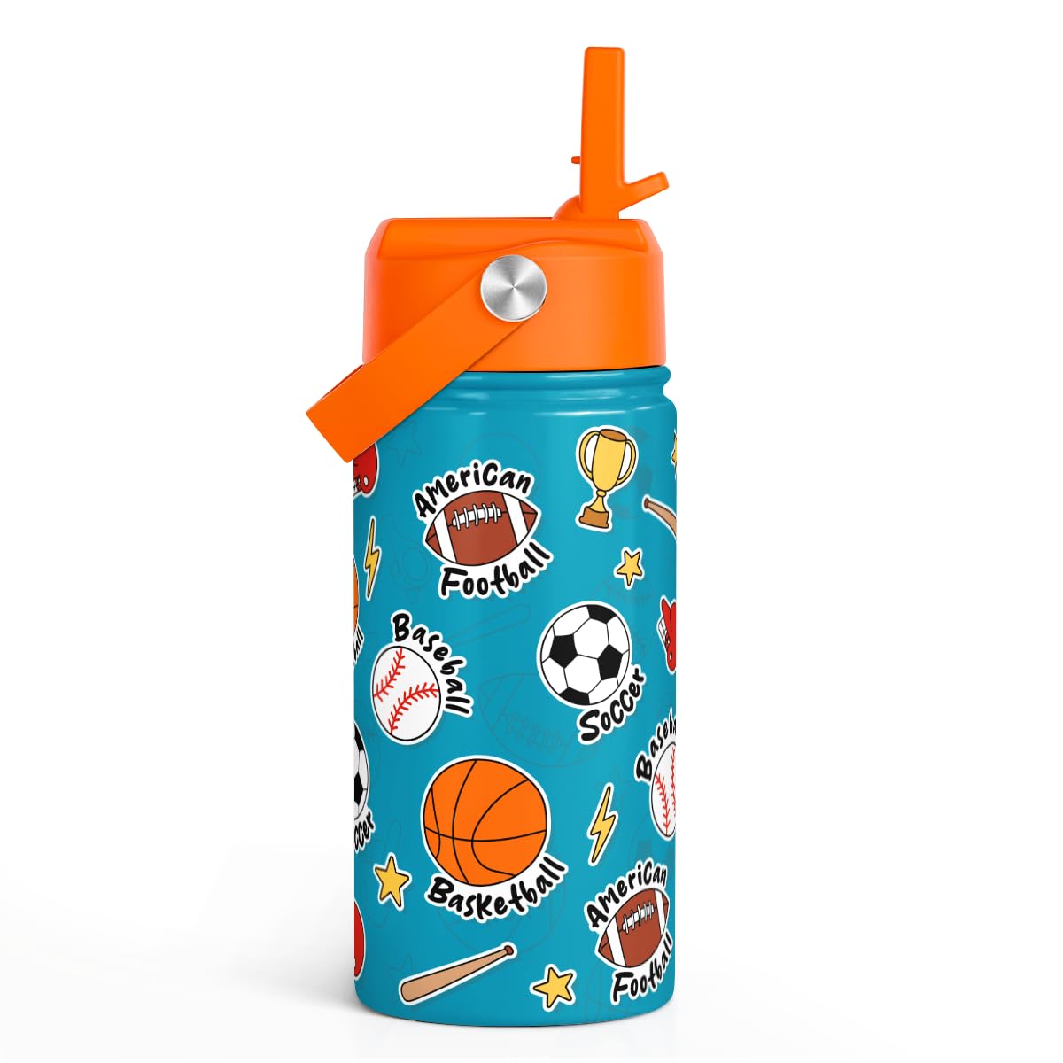 Sport Kids Water Bottle With Straw Lid 12oz Insulated Stainless Steel, Travel Tumbler, Gifts For Boys, Birthday, Christmas, Back