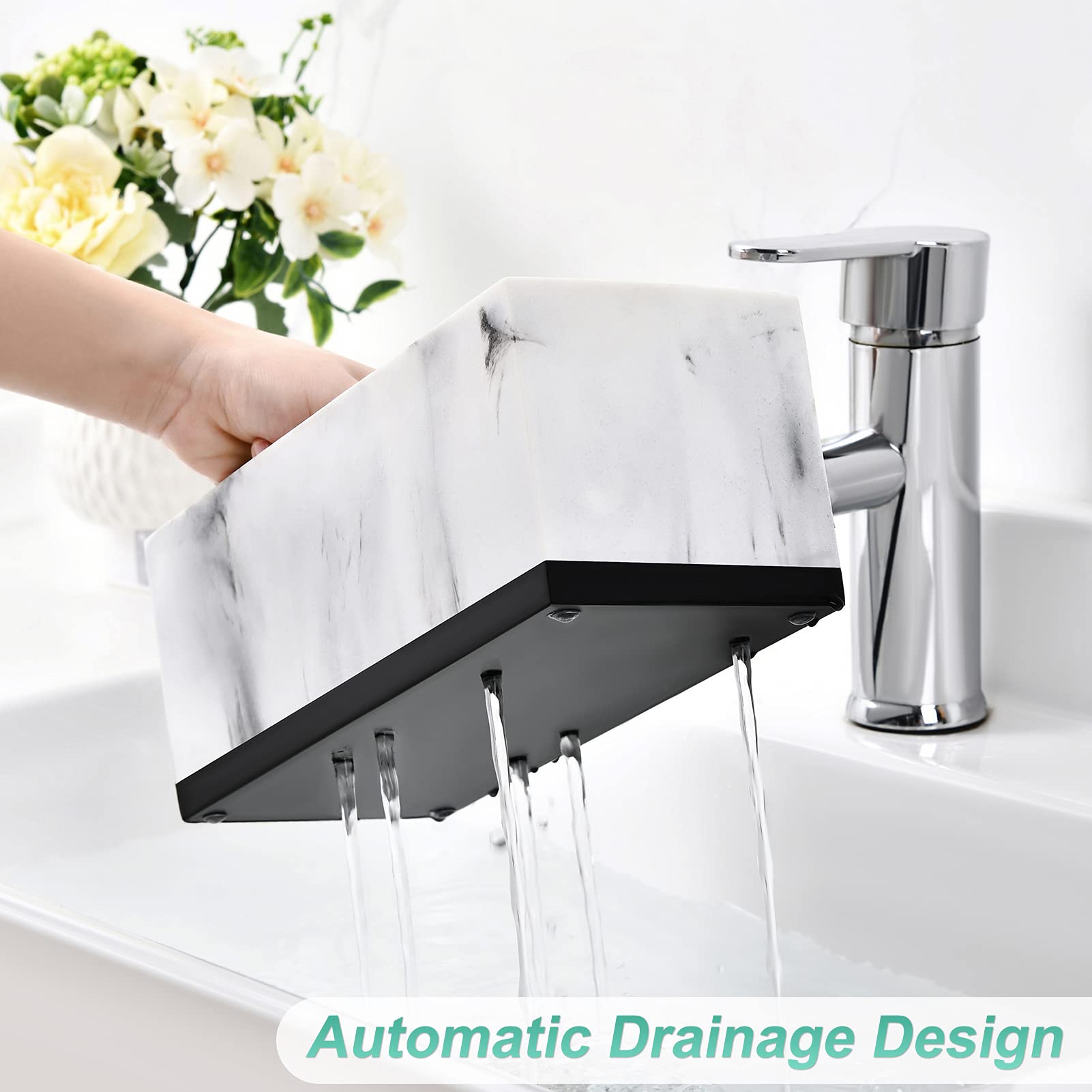 VITVITI Toothbrush Holder for Bathroom  Bathroom Organizer Countertop  Rectangle 6 Compartment Bathroom Accessories Storage for Toothpaste/Vanity Counter/Sink  White Resin of Marble Color