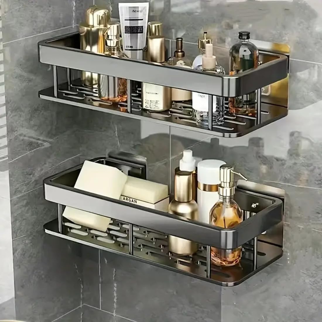 Clegerz Bathroom Organiser Self Adhesive Shelves Rack Washroom Storage Organiser Without Drill Stand Racks Bathroom Shelves (All
