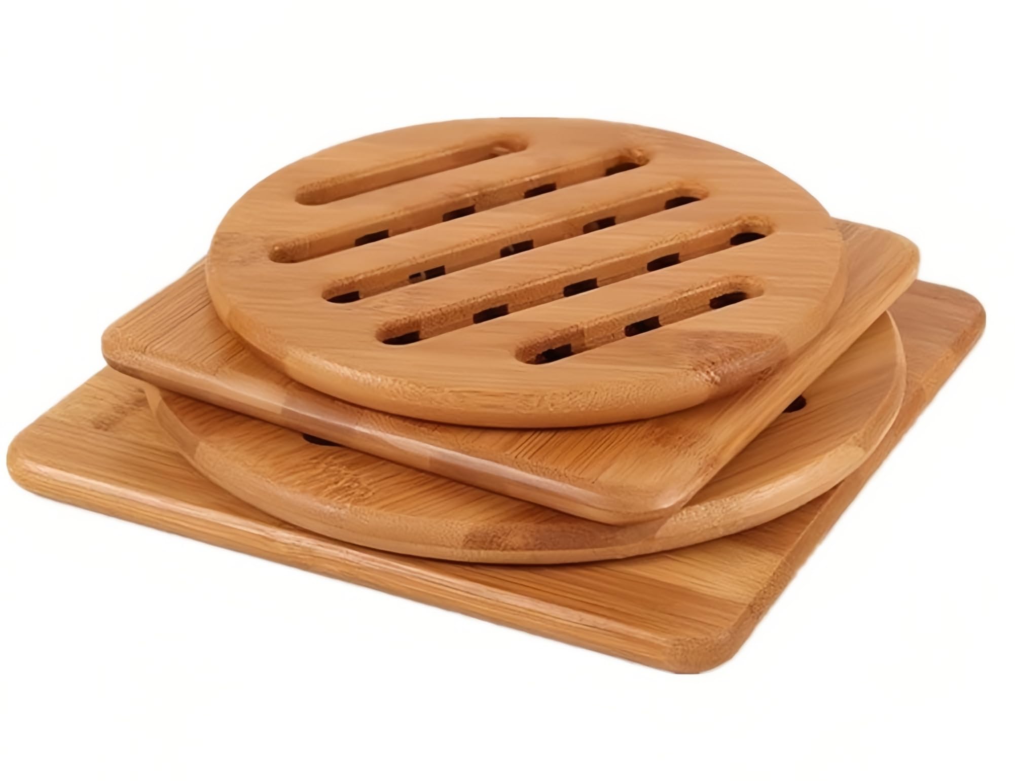 Alfto Hot Pads Trivet,Table Solid Bamboo Wood Trivets For Hot Dishes And Pot With Non-Slip Pads Heat Resistant Pads Teapot Trive