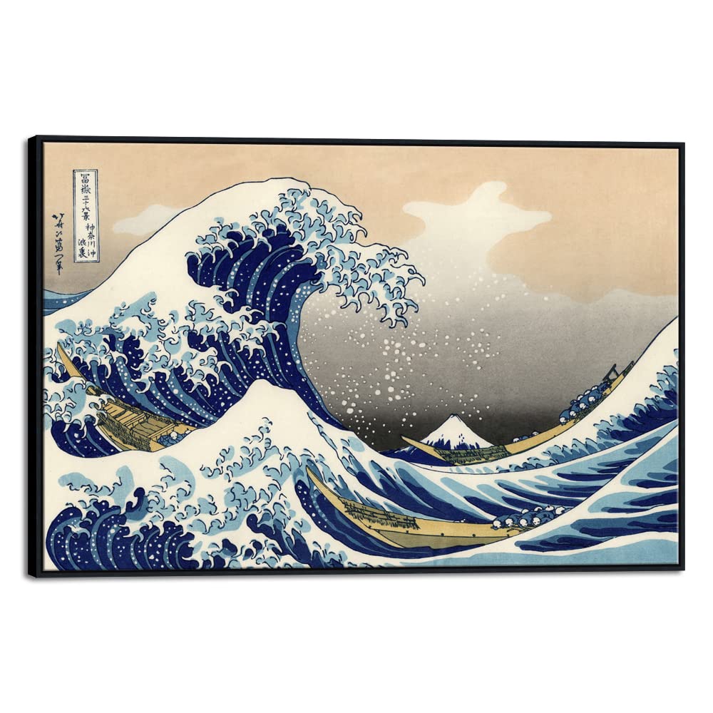 Wieco Art Extra Large Black Framed Art Great Wave Of Kanagawa Katsushika Hokusai Canvas Prints Wall Art Abstract Seascape Painti