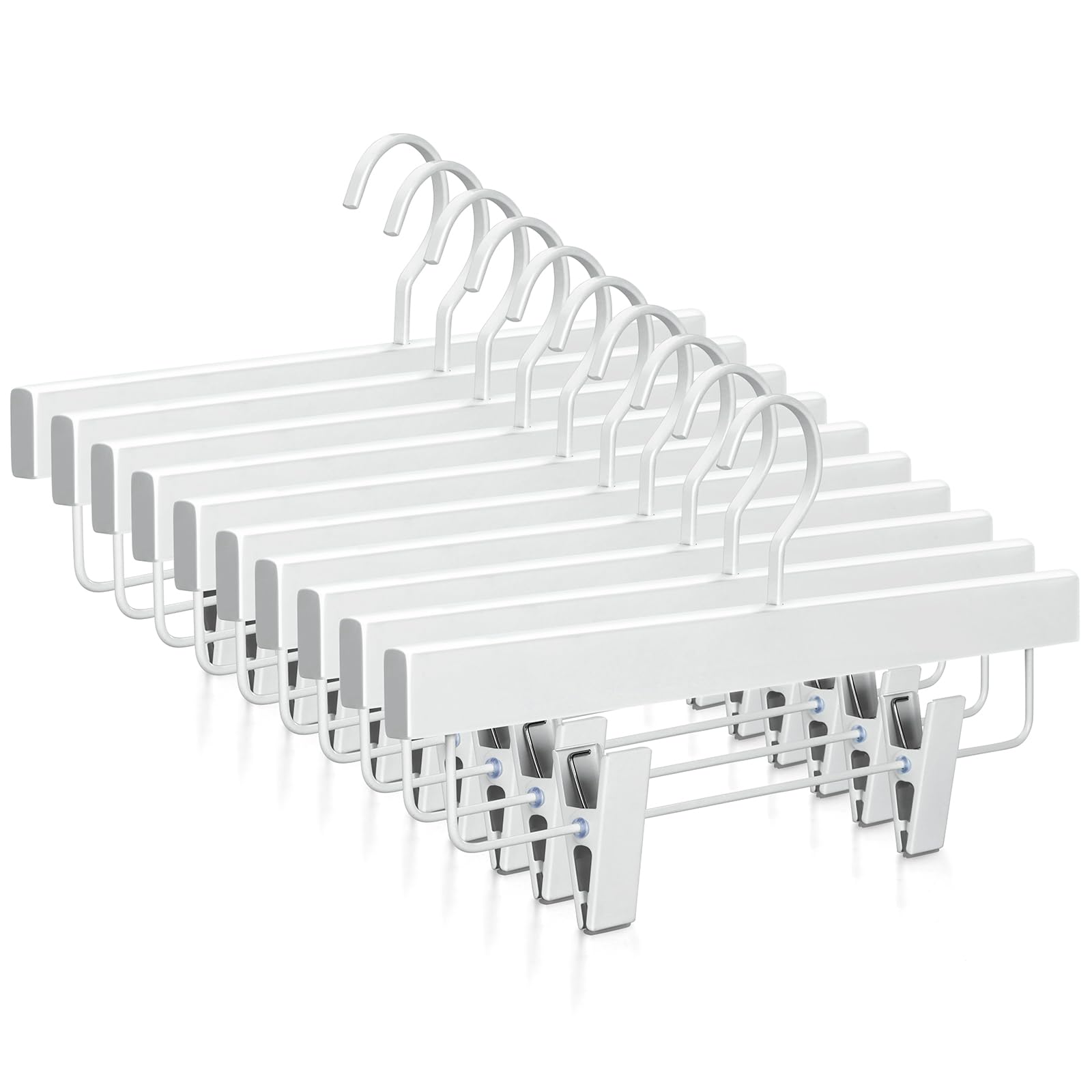 TOPIA HANGER All White Wooden Pants Hangers  Wood Skirt Hangers with Clips  Deluxe Jeans Hanger with 360Swivel Anti-Rust Flat Hook  Smooth Finish Wood Hangers for Slacks Trousers 20 Pack -CT03W