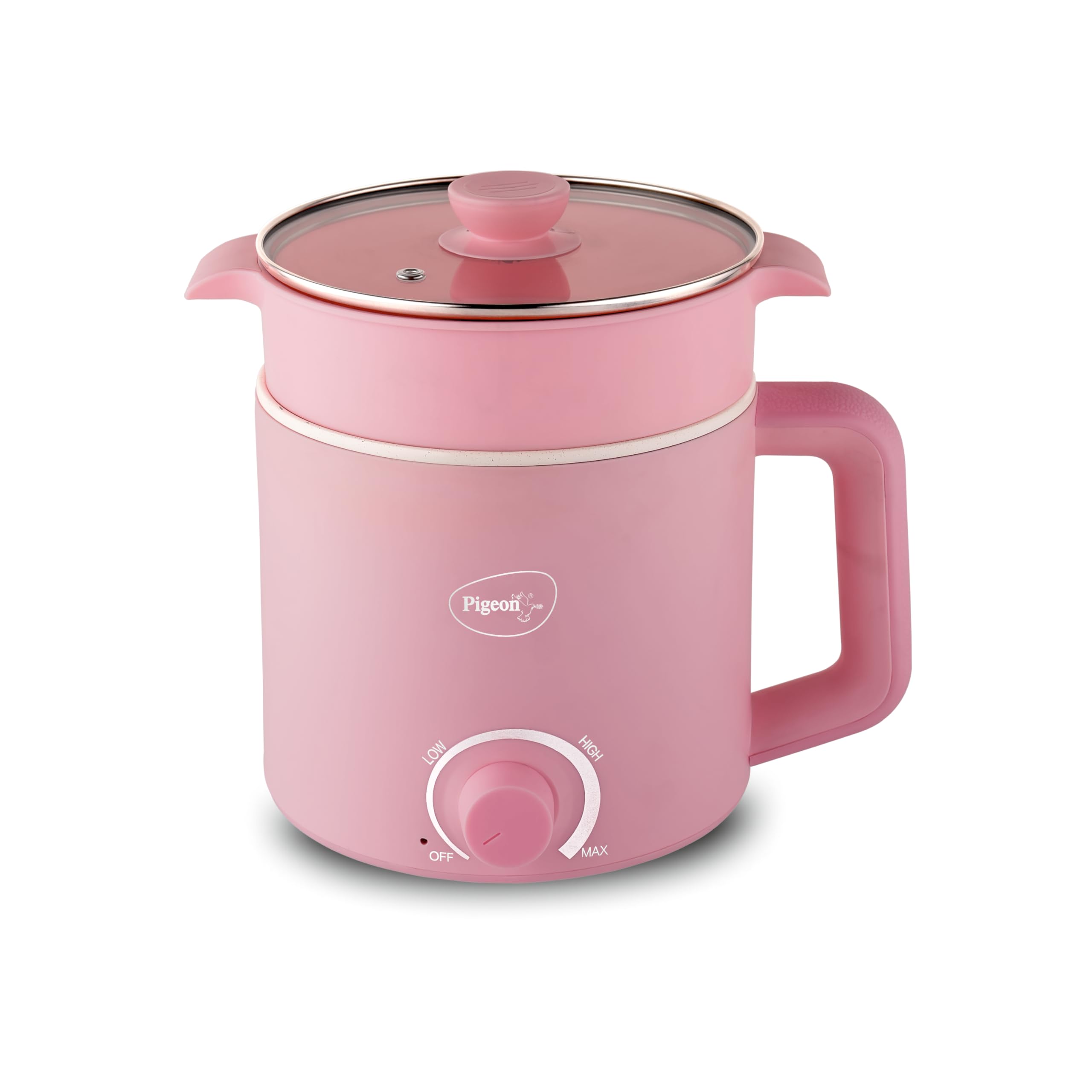 Pigeon By Stovekraft Swift Plus MultiCook Kettle 1.5L, With Steamer, Egg Rack  Pink | Black | Double Layered | Food Grade Stai