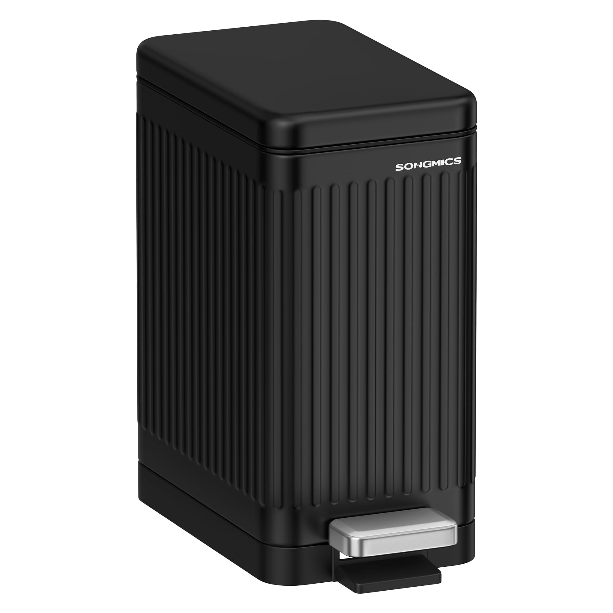 Songmics Bathroom Trash Can, 2.6-Gallon (10 L) Trash Bin With Lid, Slim For Small Spaces, Stainless Steel Garbage Can, Soft Clos