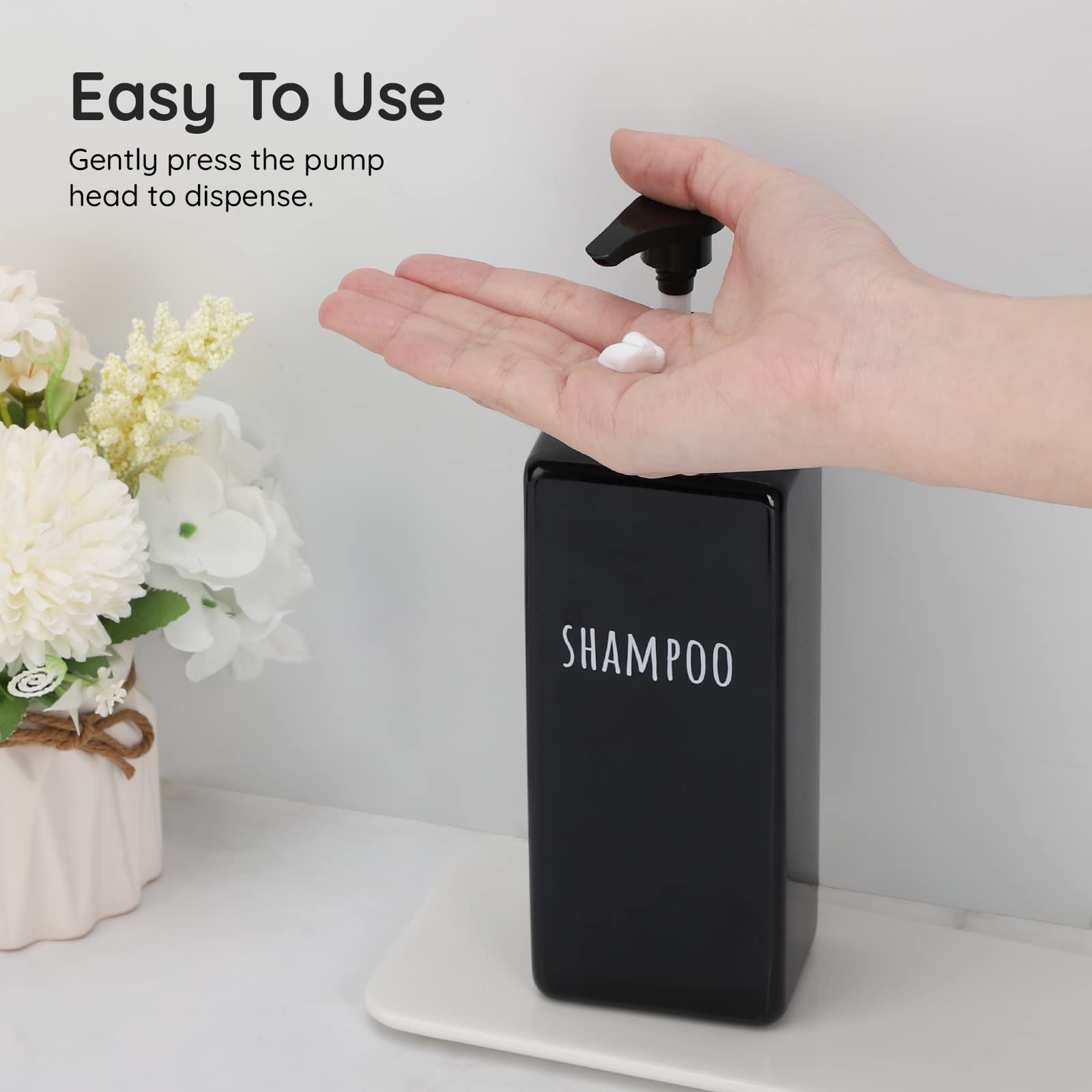 Segbeauty Shower Soap Dispenser Black, 3Pcs 16.9Oz Empty Refillable Bathroom Press Pump Bottles, 500Ml Reusable Plastic Square S