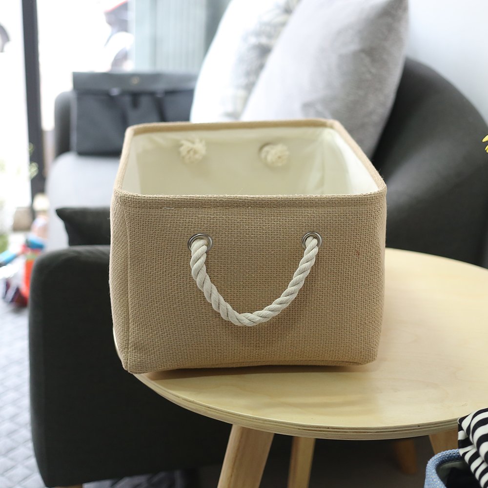 Thewarmhome Decorative Basket Rectangular Small Storage Basket Fabric Storage Bin Organizer Basket With Handles For Clothes Stor