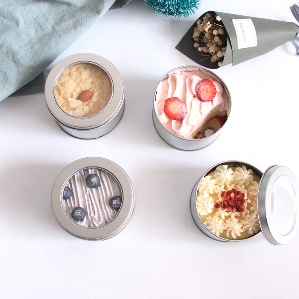 Abgream Metal Tin Cans - 2 Ounce Round Empty Containers With Clear Top For Cosmetics Crafts Food Storage Party Favors (30)