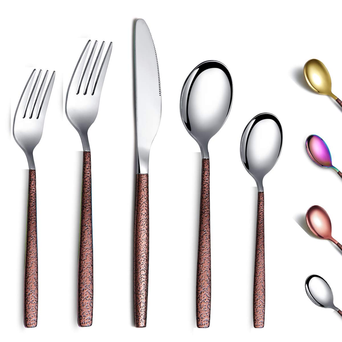 Berglander Silverware Set 20 Pieces With Moon Surface Handle And Shiny Mouth, Stainless Steel Modern Flatware Set Utensils Set C