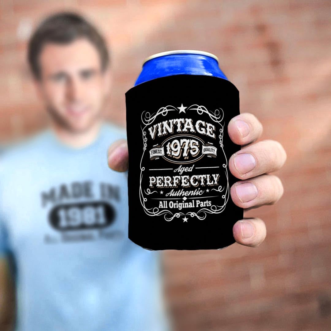 50Th Birthday Presents Vintage 1975 Aged Perfectly 2-Pack Can Coolie Drink Coolers Coolies Black