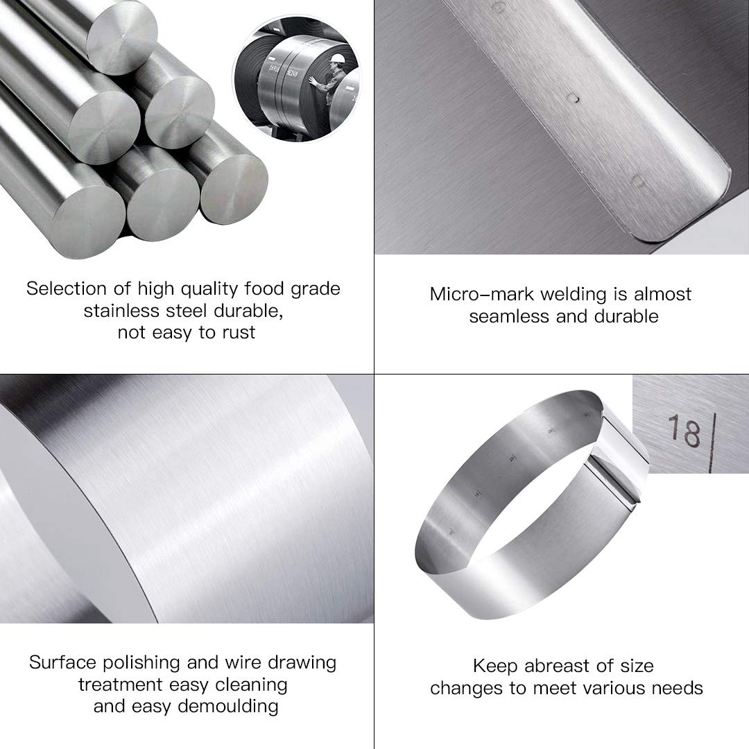 Meichu Adjustable Cake Ring 2 Pack, 6 To 12 Inch Stainless Steel Mousse Cake Mold Ring With Scaling For Kitchen Diy Pastry, Squa