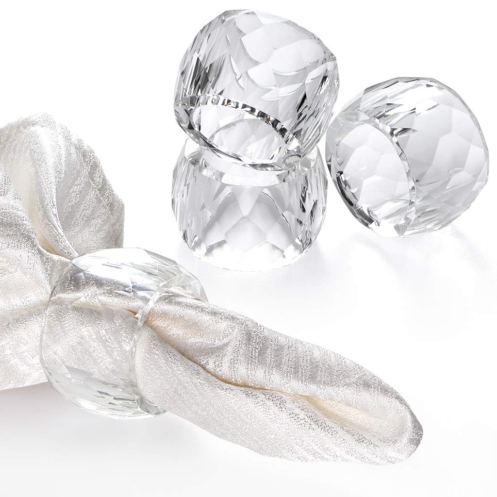 Mdluu 4 Pcs Crystal Napkin Rings, 2.3'' Diameter Serviette Buckles, Clear Napkin Holder Rings For Christmas, Thanksgiving, Weddi
