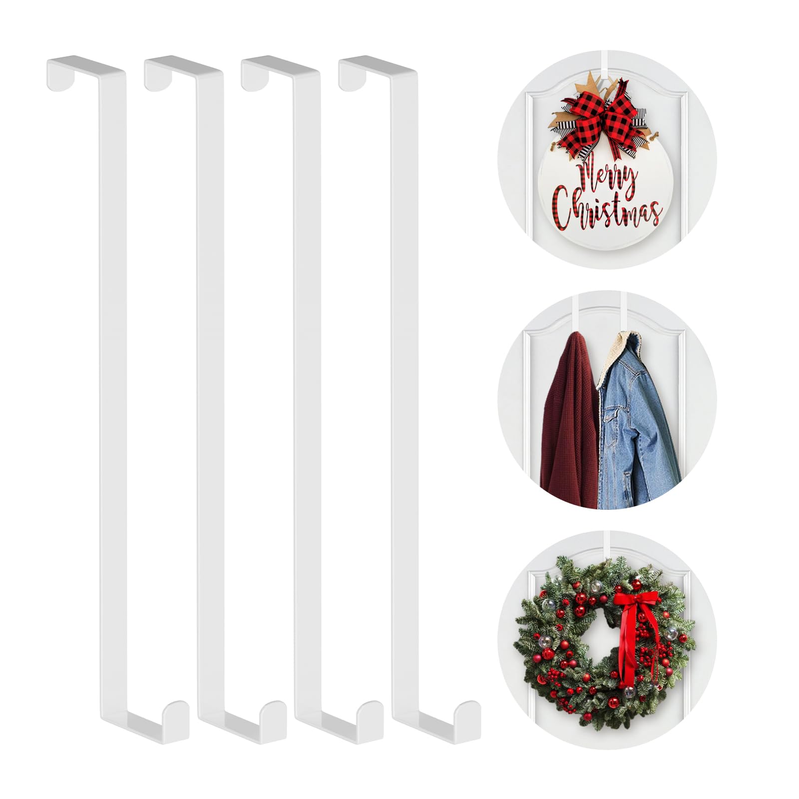 Booda Brand 14 Inches Over The Door Hooks, 4 Pack Widen Wreath Hangers Fit The 1-3/4 & 1-3/8 Door Widths, Z-Shaped Sturdy Door H