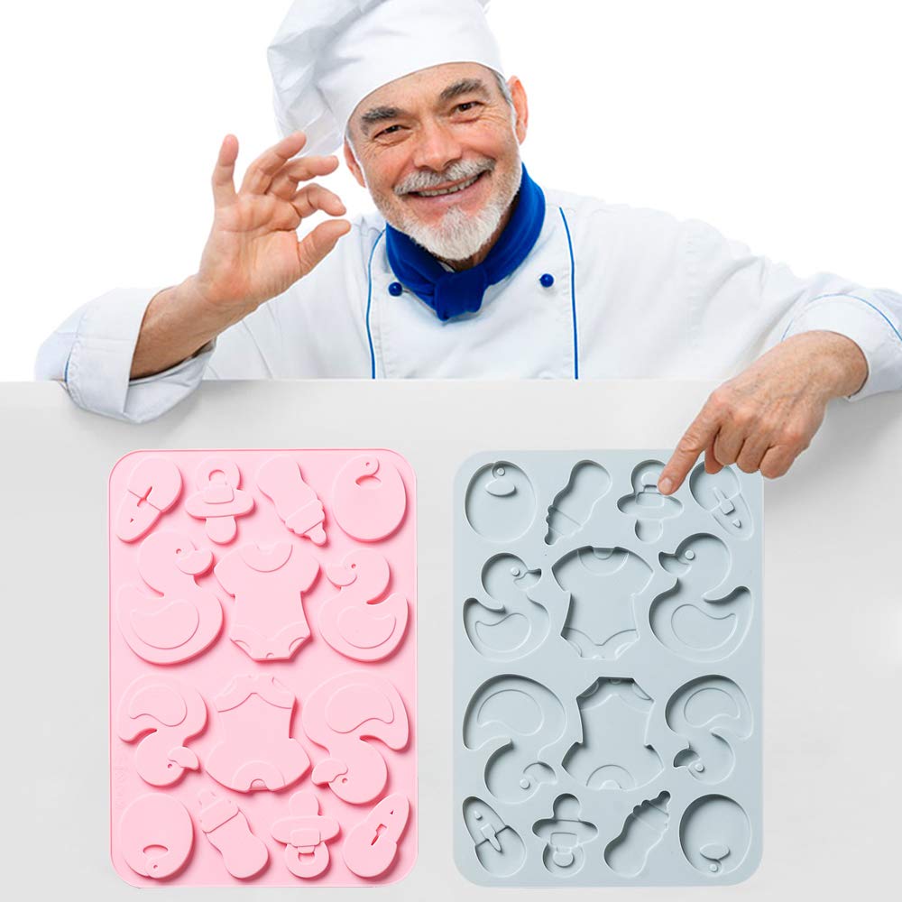 2 Pack Cute Baby Silicone Molds, 3D Baby Shower Themed Baking Mould, Cake Border Fondant Molds Cake Decorating Tools For Chocola