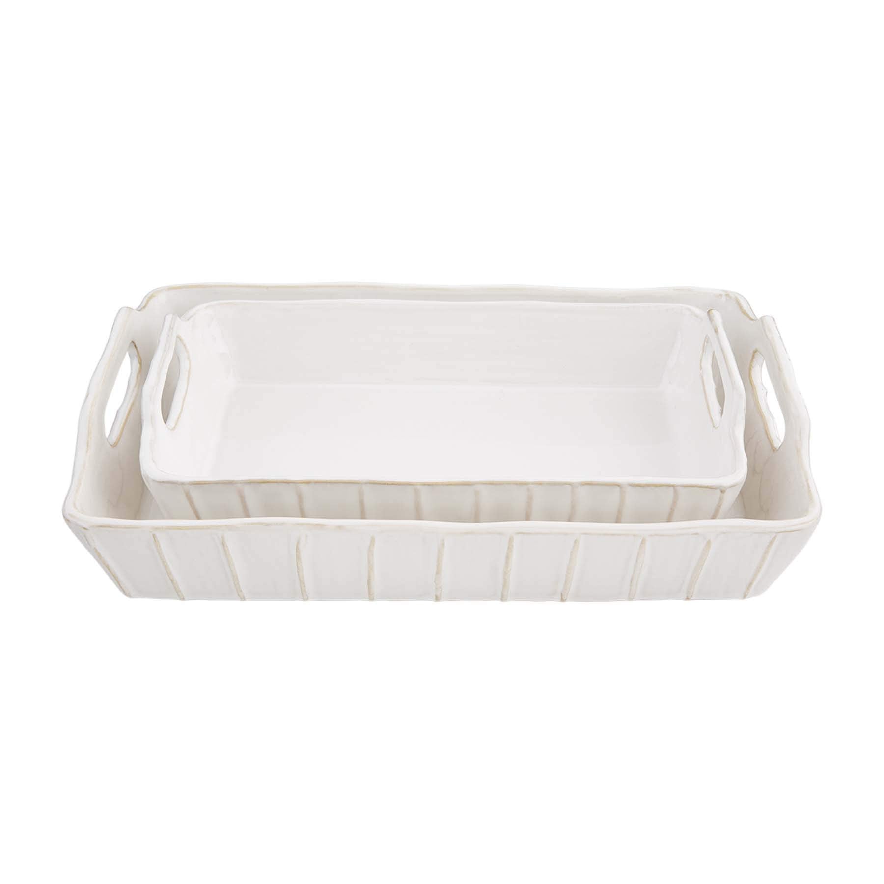 Mud Pie White Baker 2 Dish Set, Small 2 3/4'' X 11'' | Large 2 3/4'' X 13''